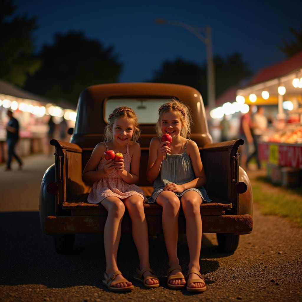 Girls in Truck Eating Candied Apples: Bokeh Photography