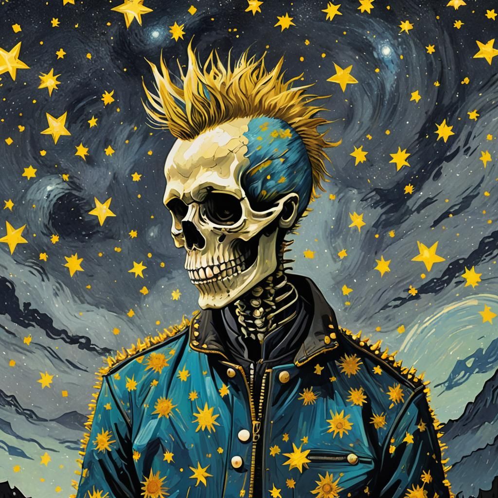 Van Gogh Skull in Punk Style, Digital Art