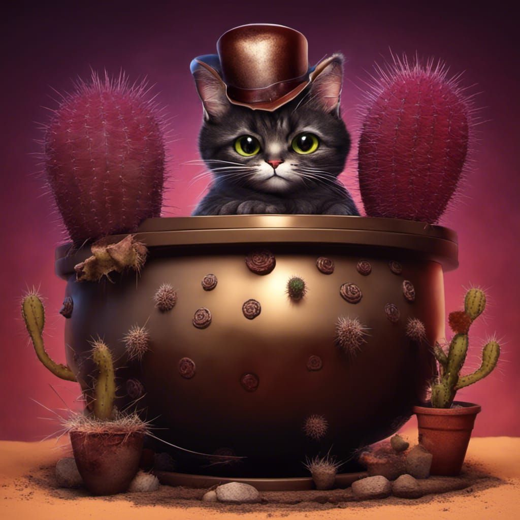 Playful Cactus Bounce Cat Cartoon