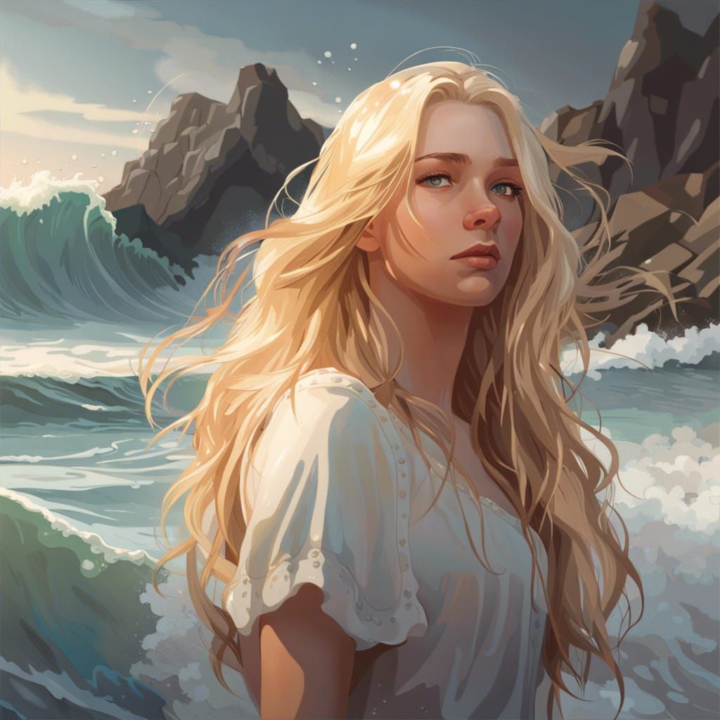 Blonde Teenager Portrait in Dynamic Wave Art