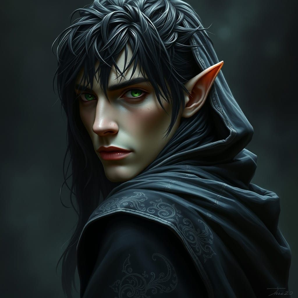 Ethereal High Elf Warrior in Muted, Moody Landscape