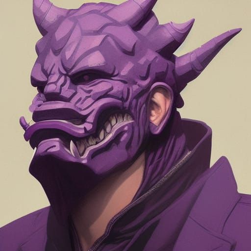 Man in Oni Mask, Hyperdetailed Portrait