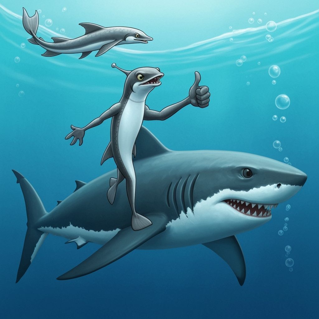 Anthropomorphic Remora Hitching Ride on Shark