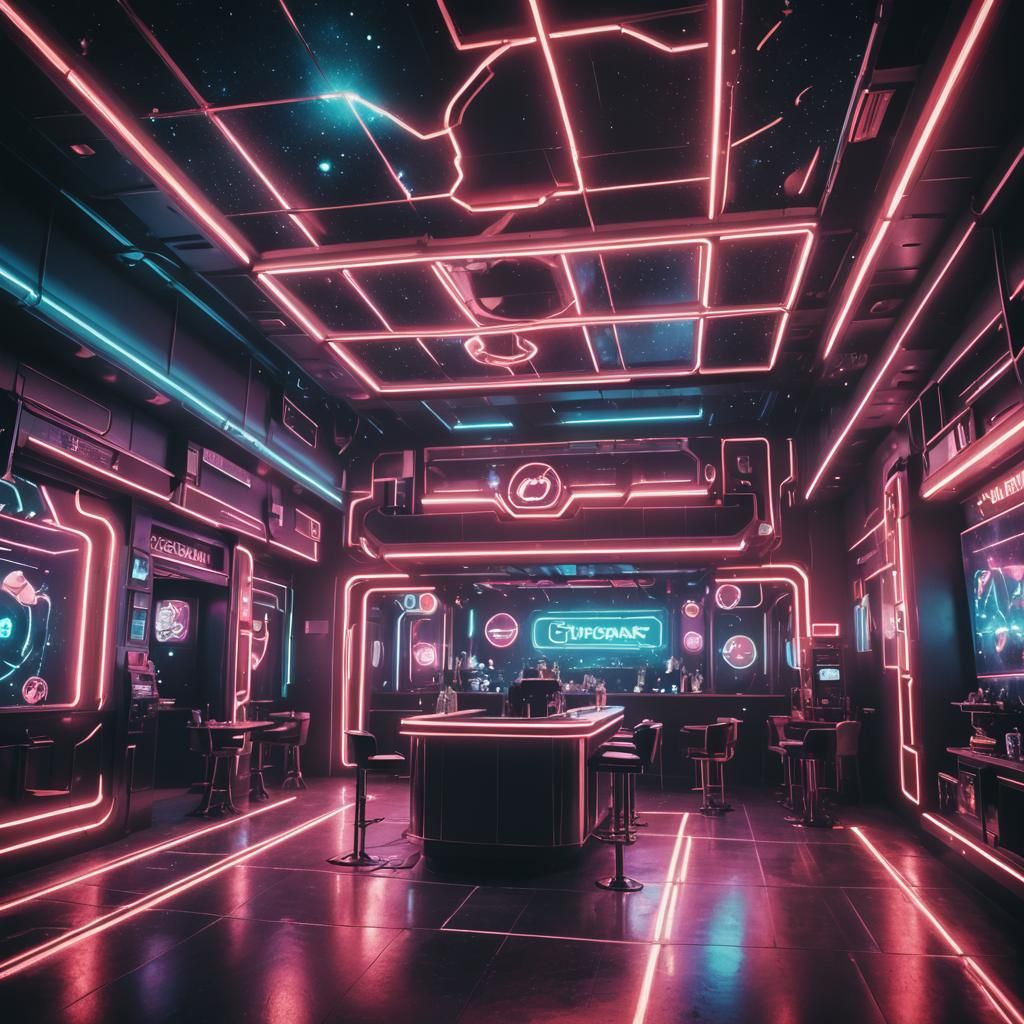 Futuristic Nightclub with Neon Lights in Deep Space