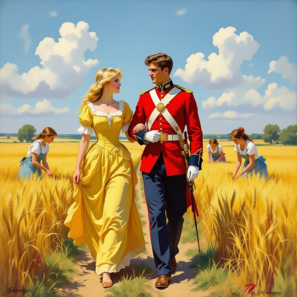 Impressionist Oil Painting of Estate Stroll in Summer Fields