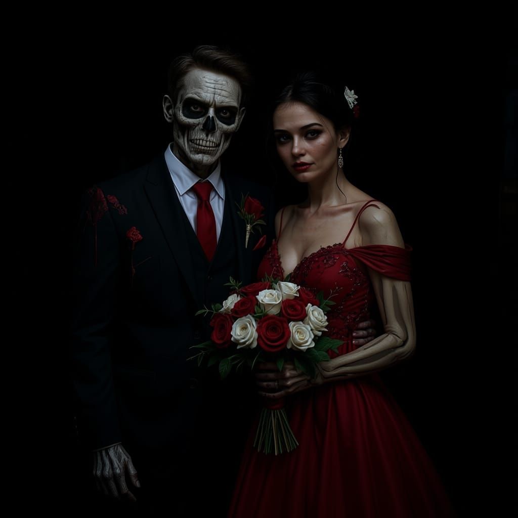 Skeletal Zombie Couple's Haunted Prom Photo