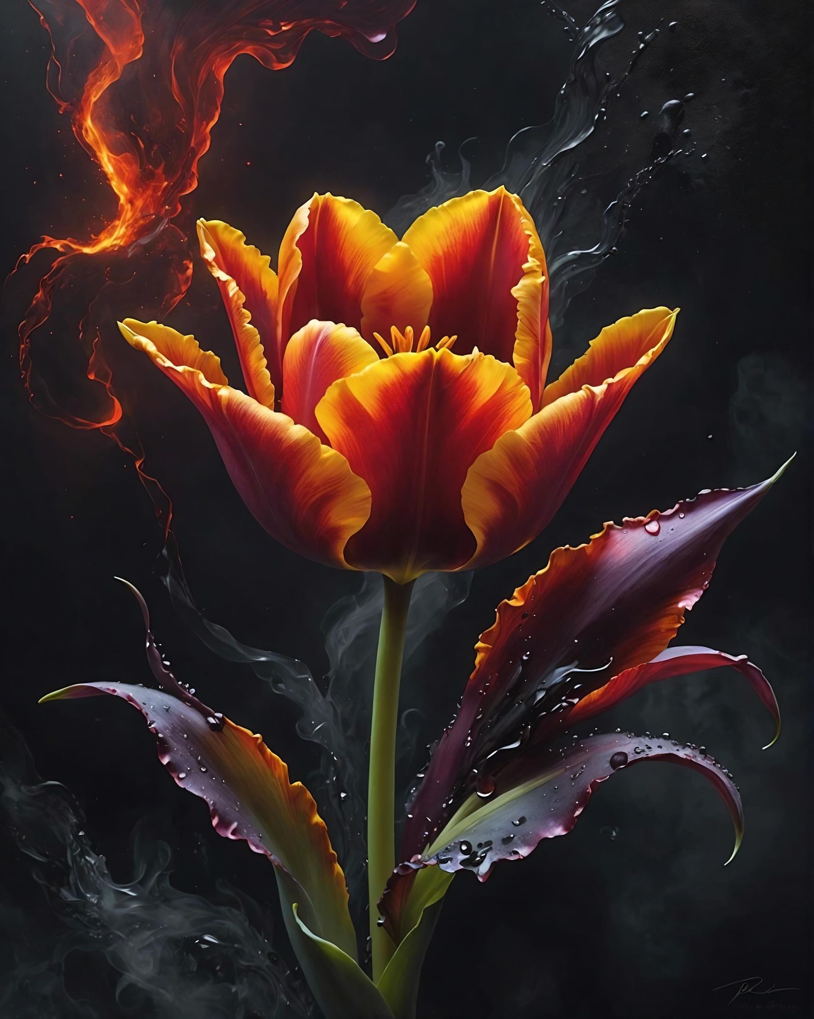 Metallic Tulip in Lava, Art Nouveau Style