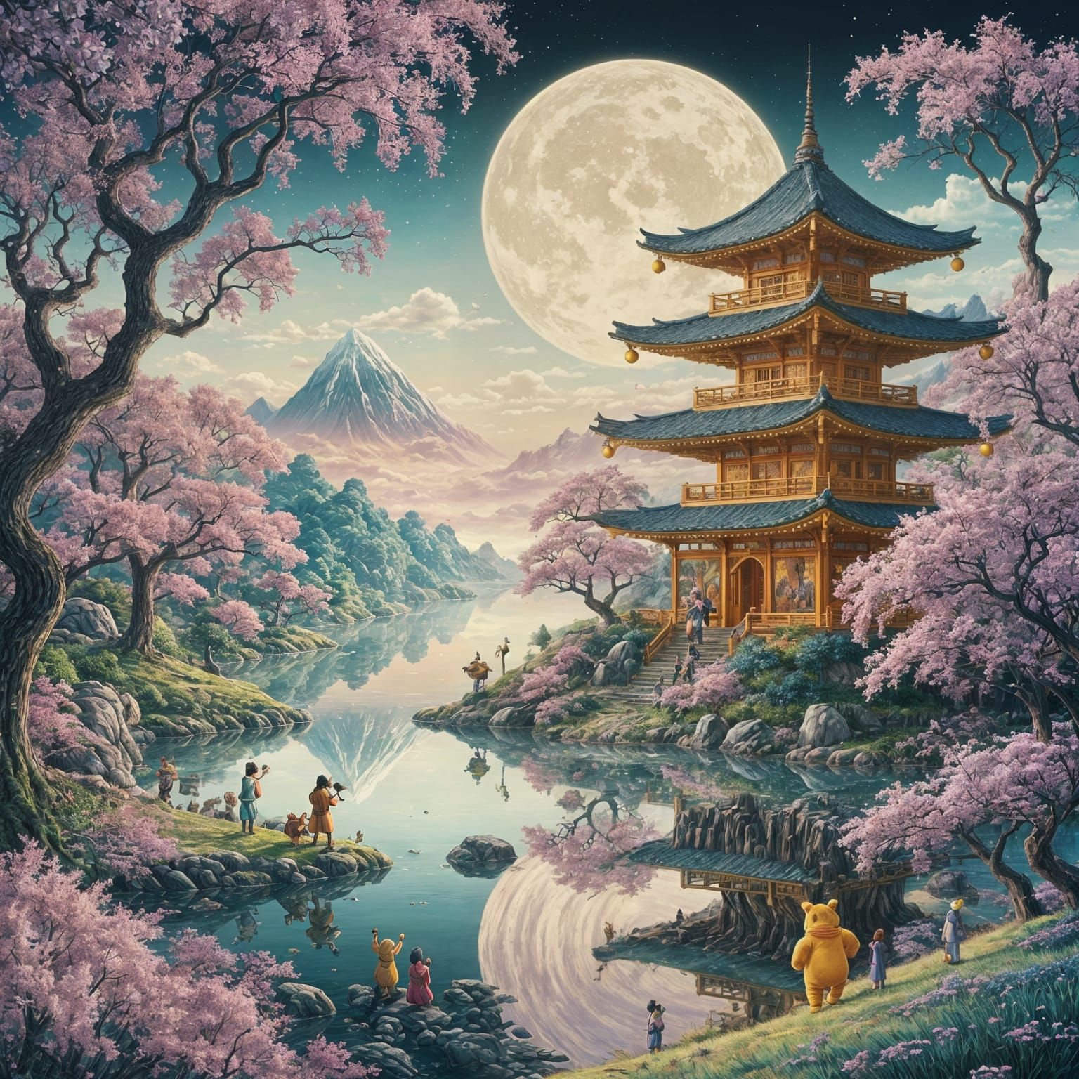 Whimsical Fantasy Landscape in Ukiyo-e Style