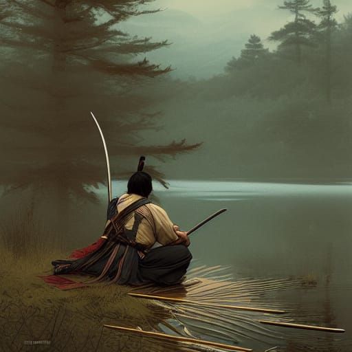 Samurai Harakiri in Forest, Digital Art