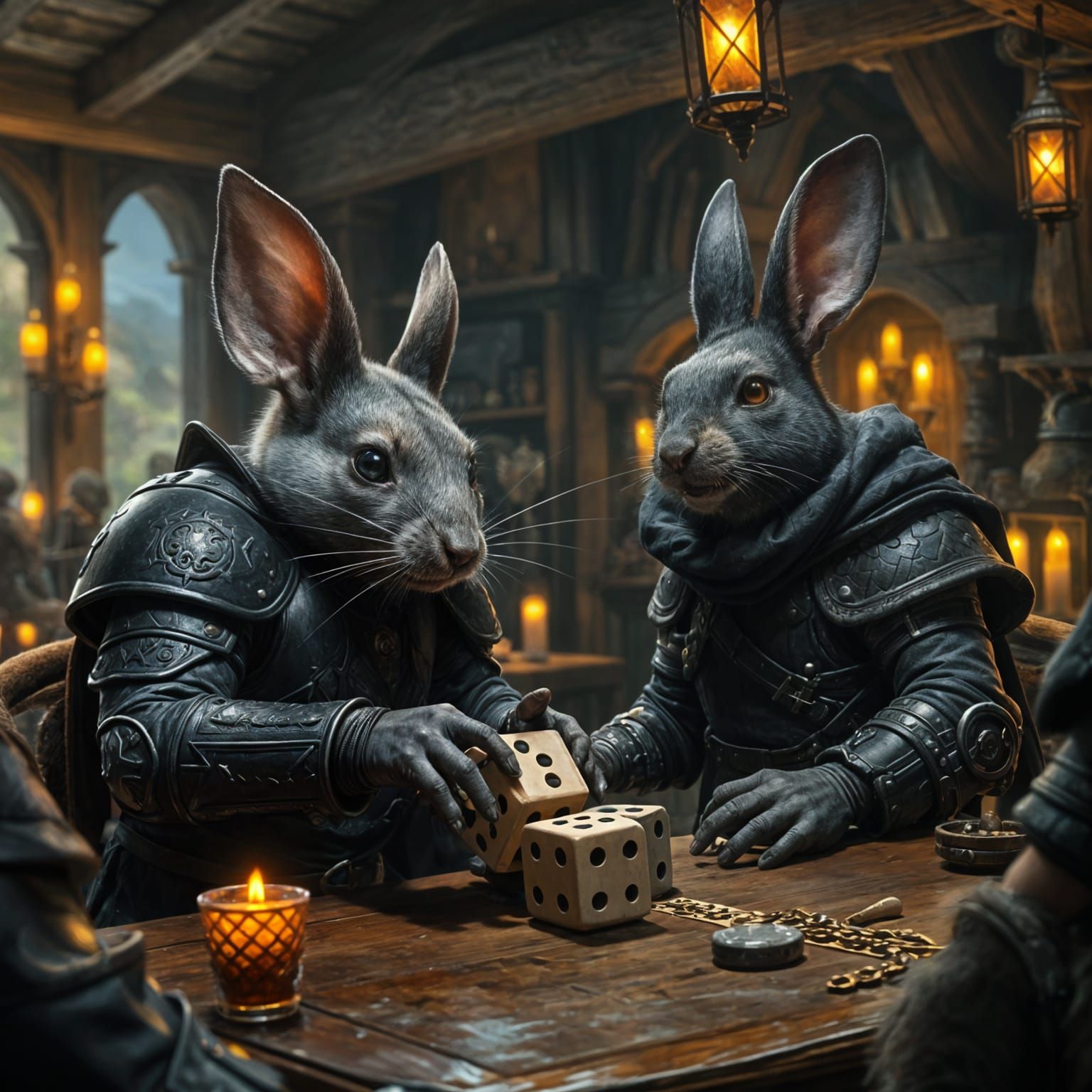 Mouse Mercenary and Rabbit Bard in Tavern Game