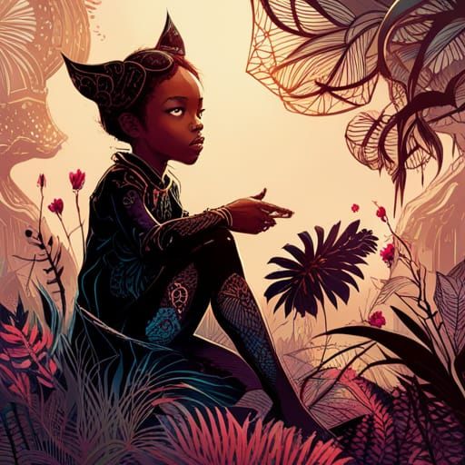 Black Panther Digital Art with Golden Outlines