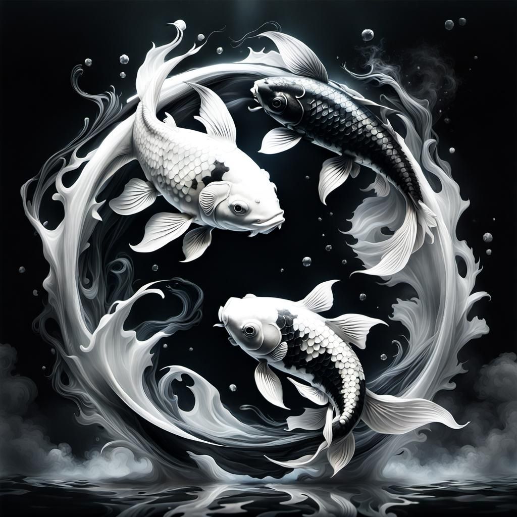 Yin Yang Koi Fish in Mystic Digital Art