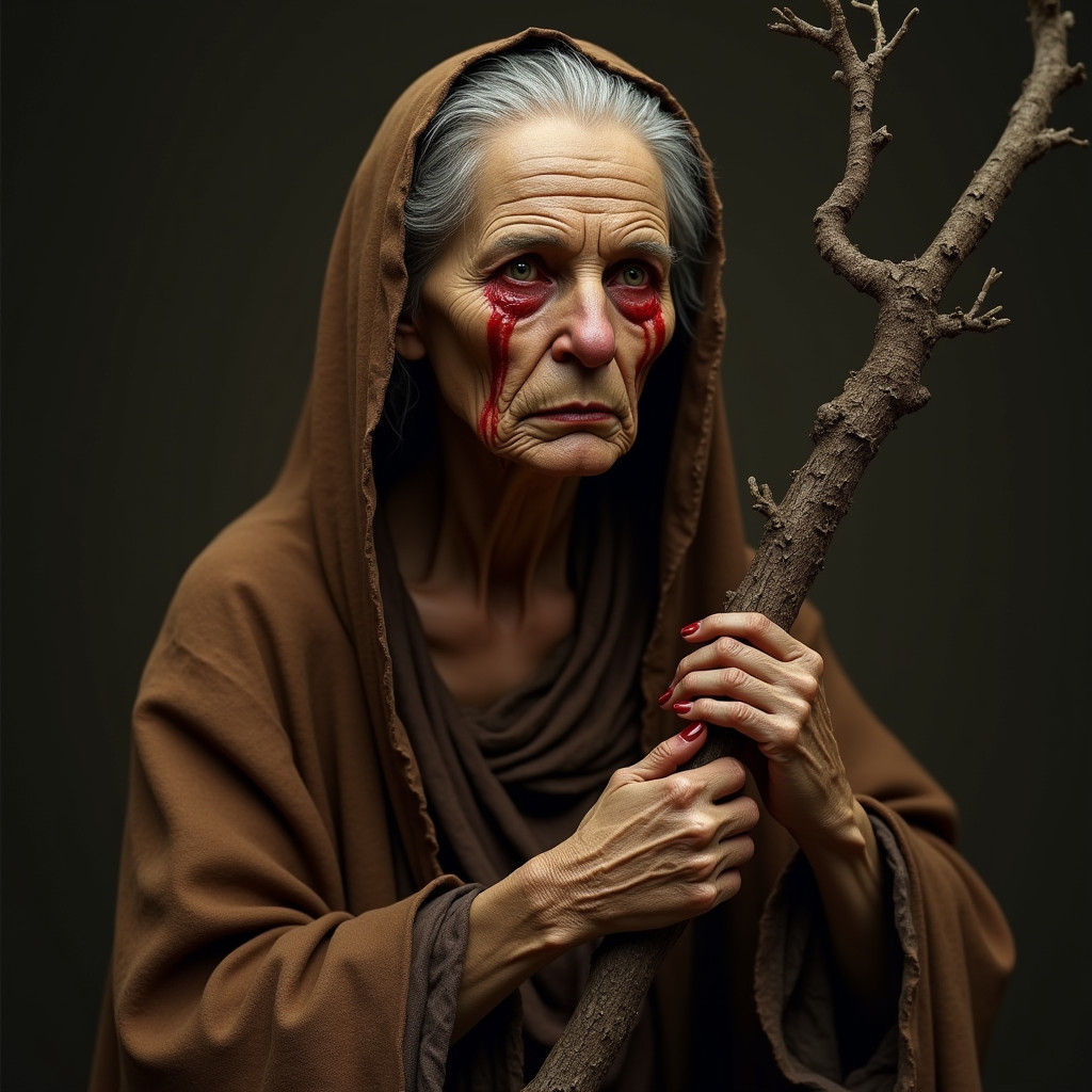 Renaissance Saint with Tears of Crimson Blood