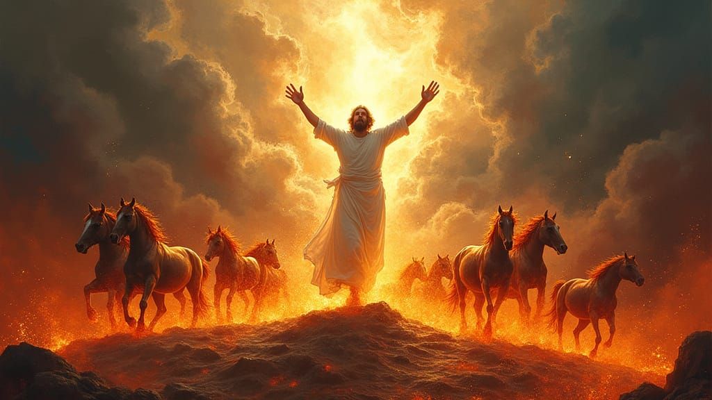 Biblical Ascension Amidst Fiery Tempest