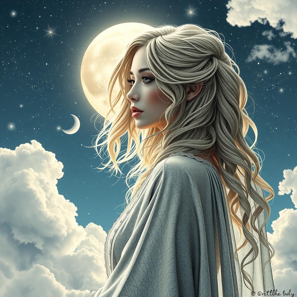 Blonde Bride in Starry Sky: Abstract Fractal Art