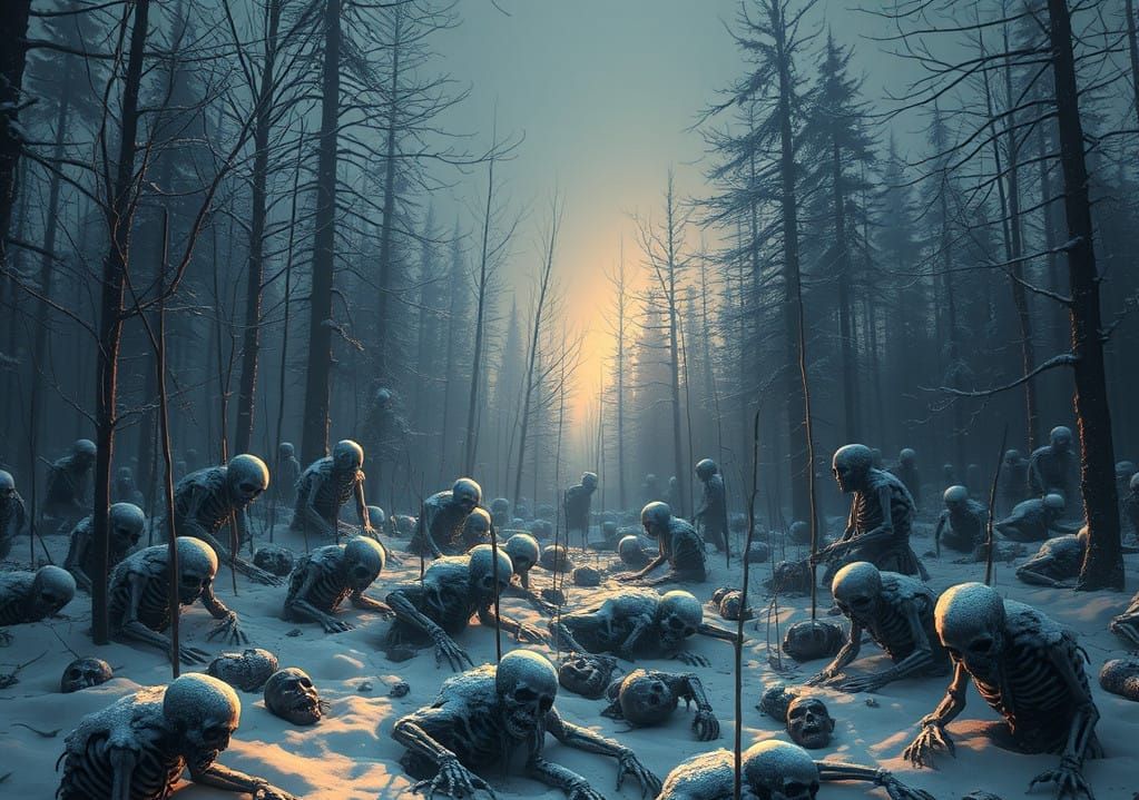 Undead Rise from Frozen Forest in Dark Fantasy Art