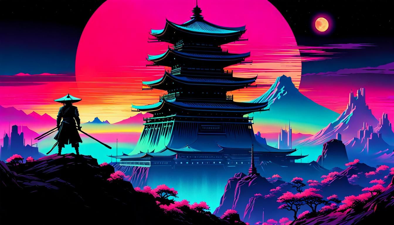 Cyberpunk Samurai in Black Light Art