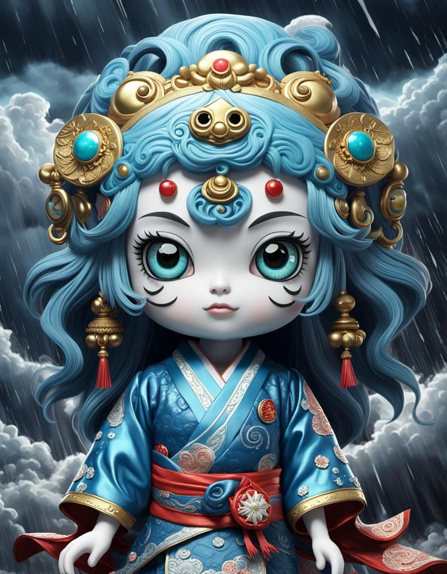 Yokai Pop Idol in Stormy Dark Fantasy Style