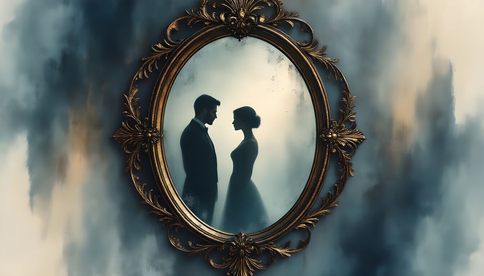 Art Deco Mirror with Silhouettes: Watercolor and Ink