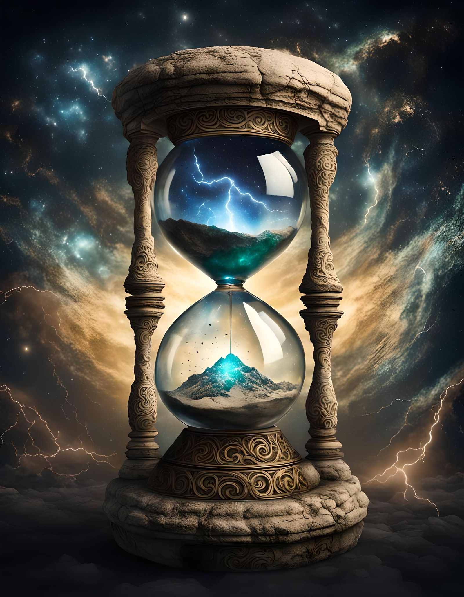 Hourglass in Space with Astral Cosmic Lightning
