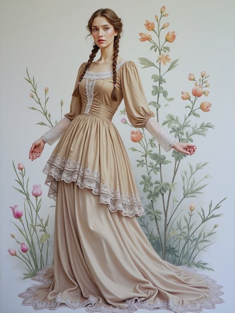 Luminous Lady in Velvet, Surrounded by Serene Garden Beauty