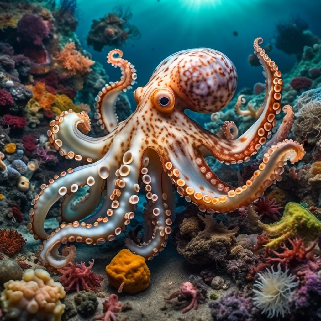 Hyperrealistic Translucent Ocean Scene with Cephalopods
