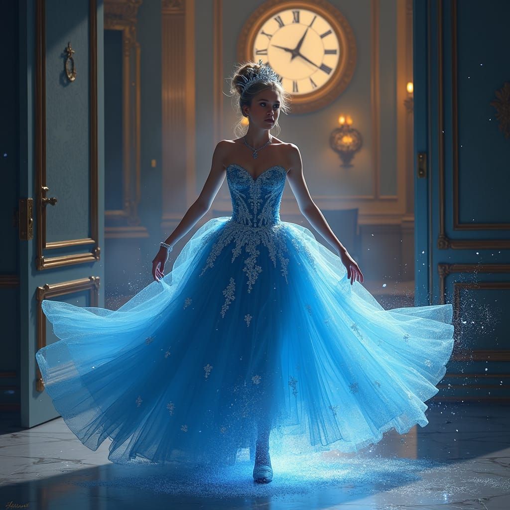 Cinderella's Midnight Flight in Dreamlike Digital Art
