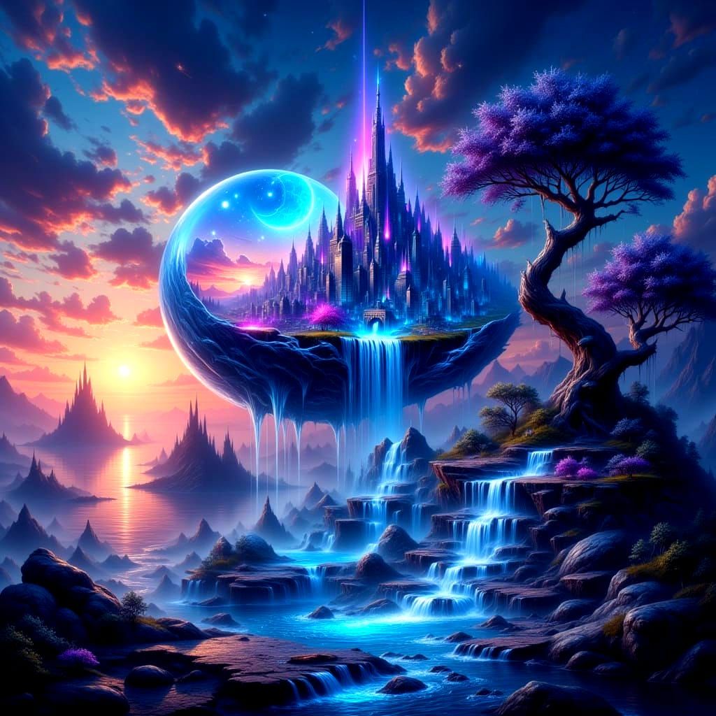 Surreal Whale City and Liquid Time Waterfall