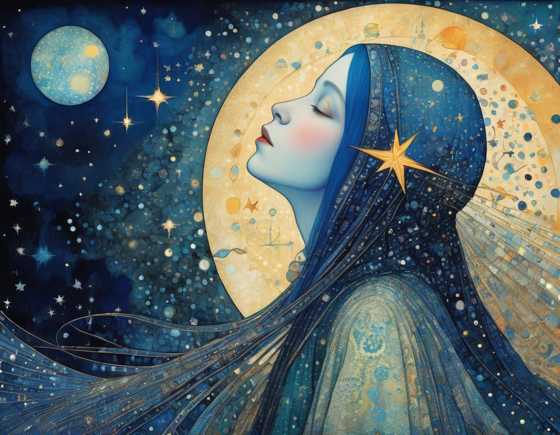 Whimsical Celestial Dreamscape in an Art Nouveau Style