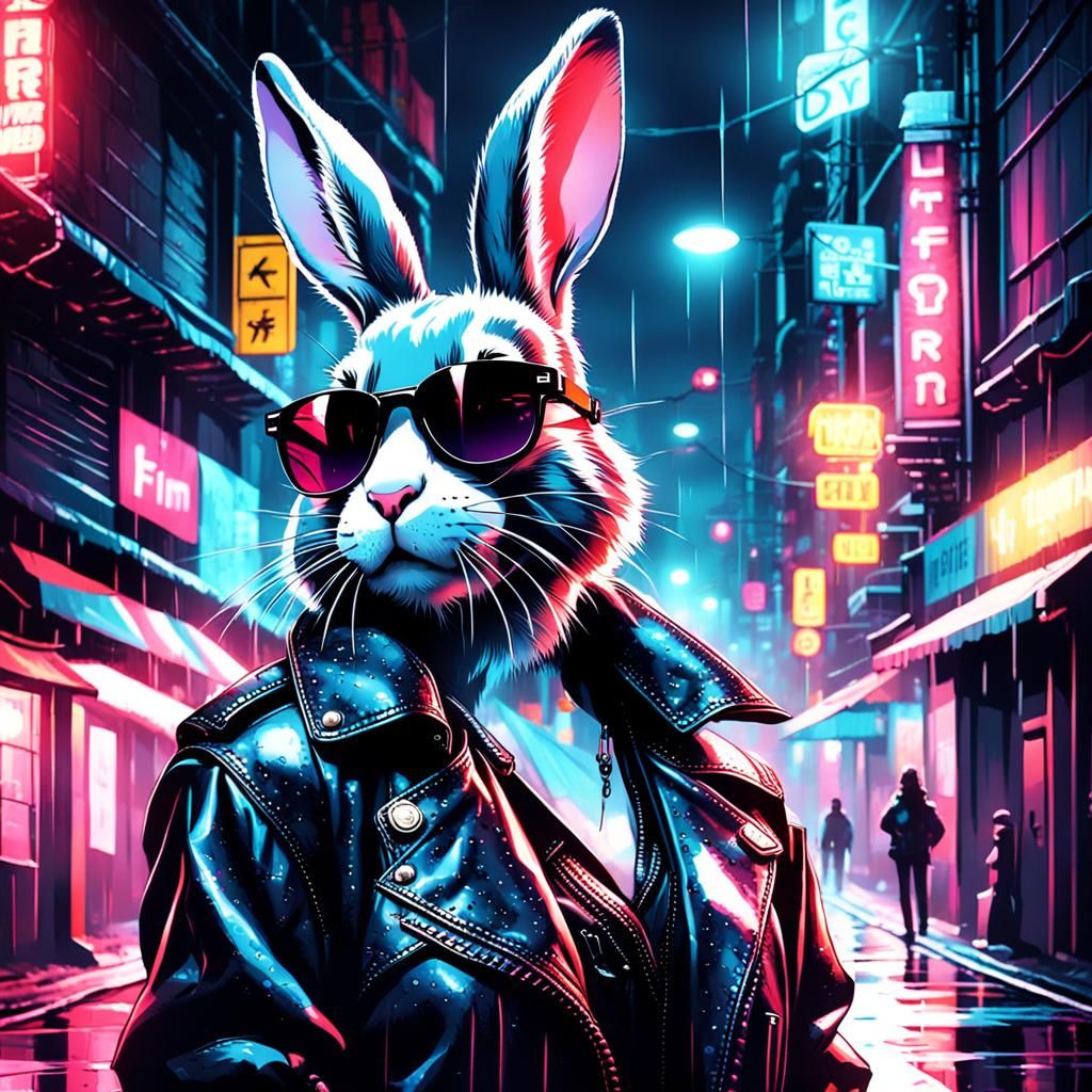 Bunny Assassin in Rainy City Alley, Film Noir