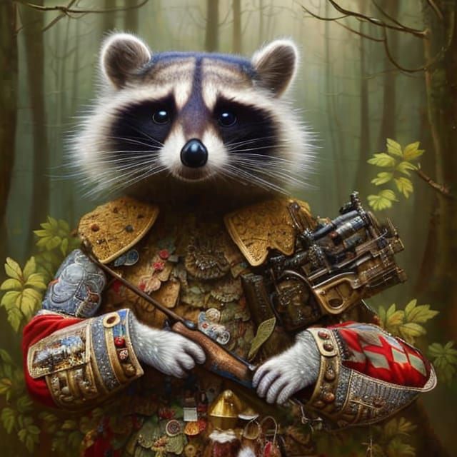 Raccoon solider in a forest