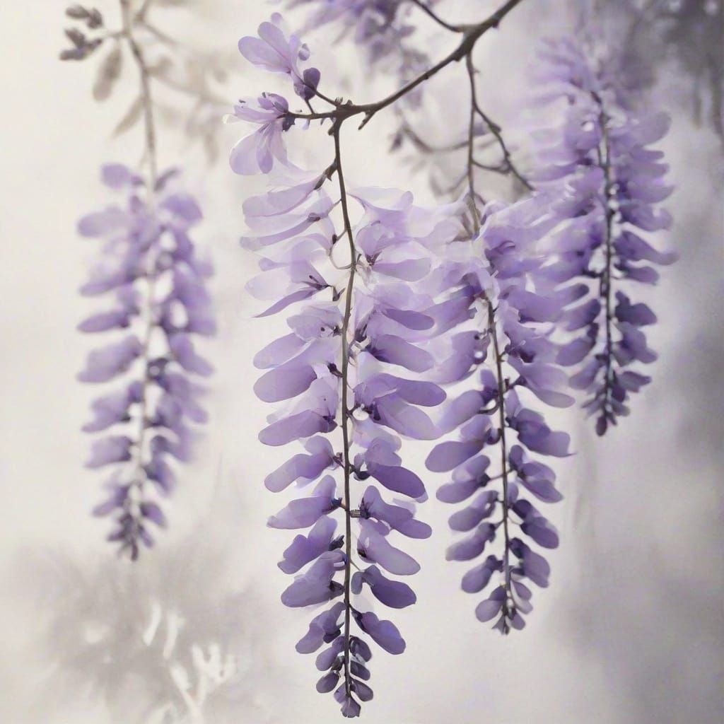 Wisteria Blooms in Sumi-e Style