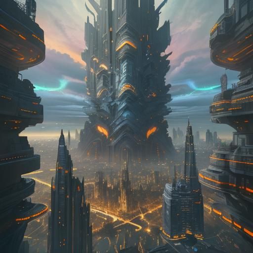Surreal Futuristic Cityscape in Digital Matte Painting Style