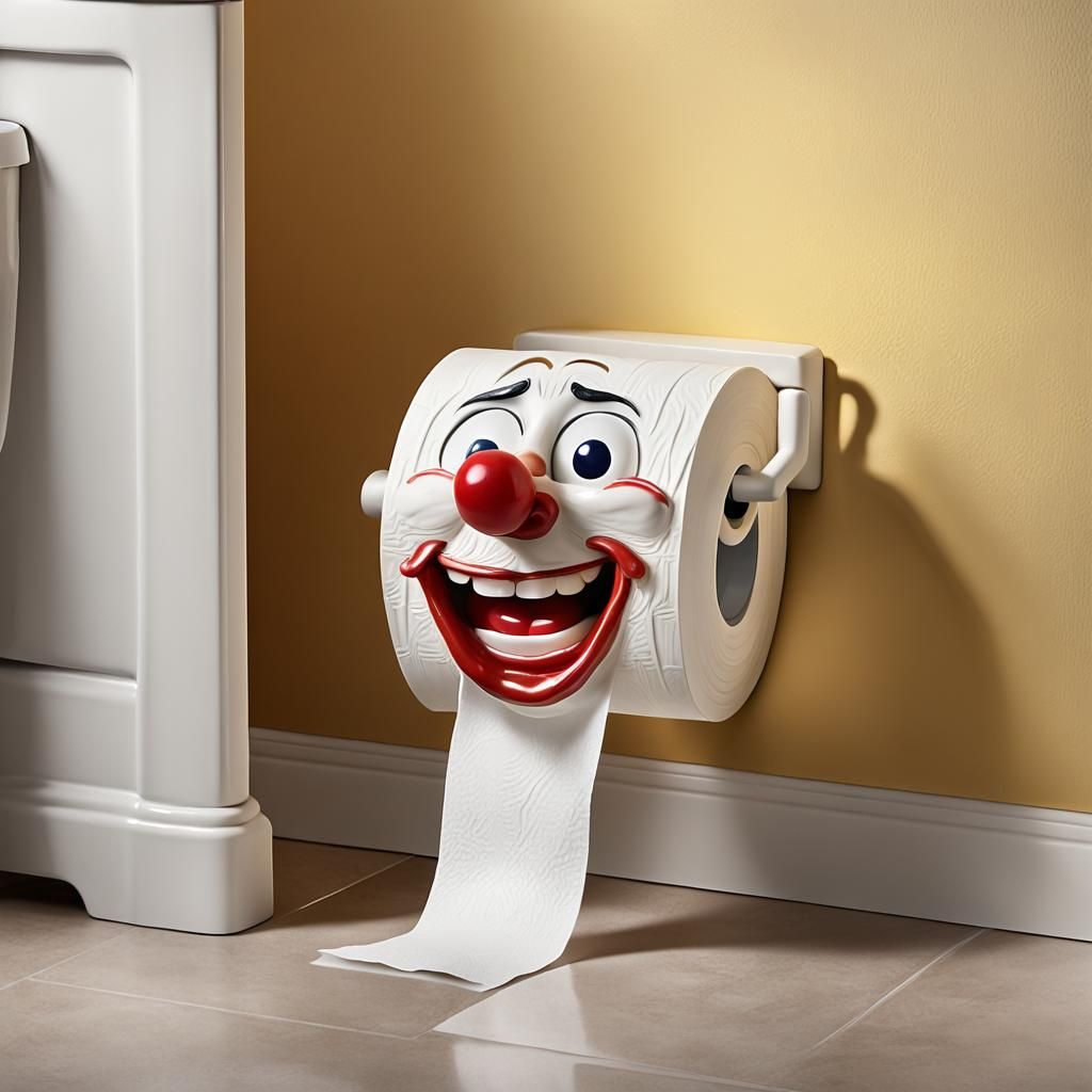 porcelain round white toilet roll holder on the wall. sheet of toilet paper comes out at the bottom through a slot. on t...