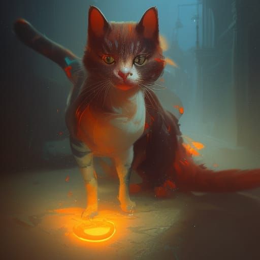 Hyperdetailed Cat Concept Art in Orange and Teal