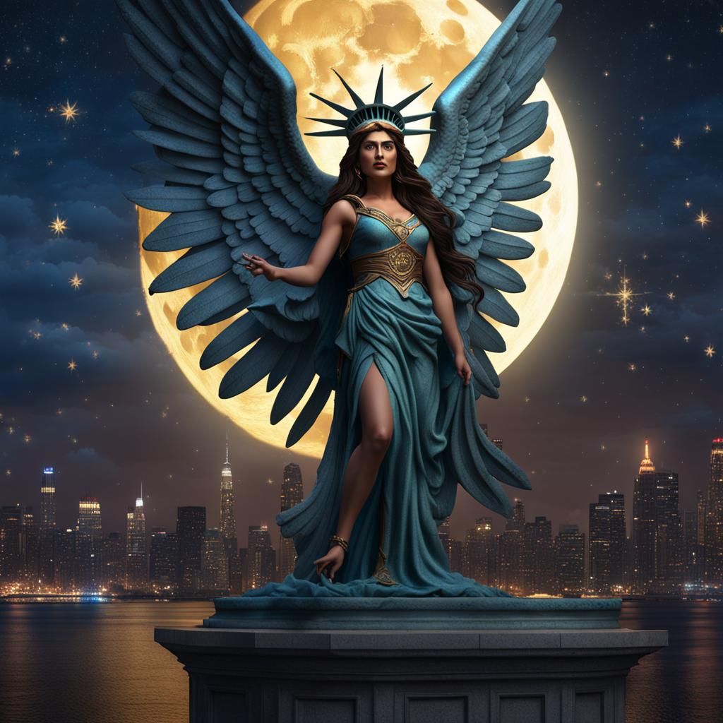Winged Mexican Statue of Liberty at Night