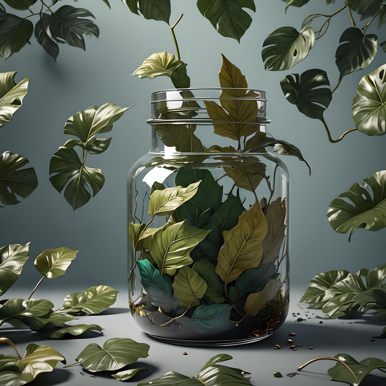 Luxury Leaf in Jar: Detailed Matte Painting