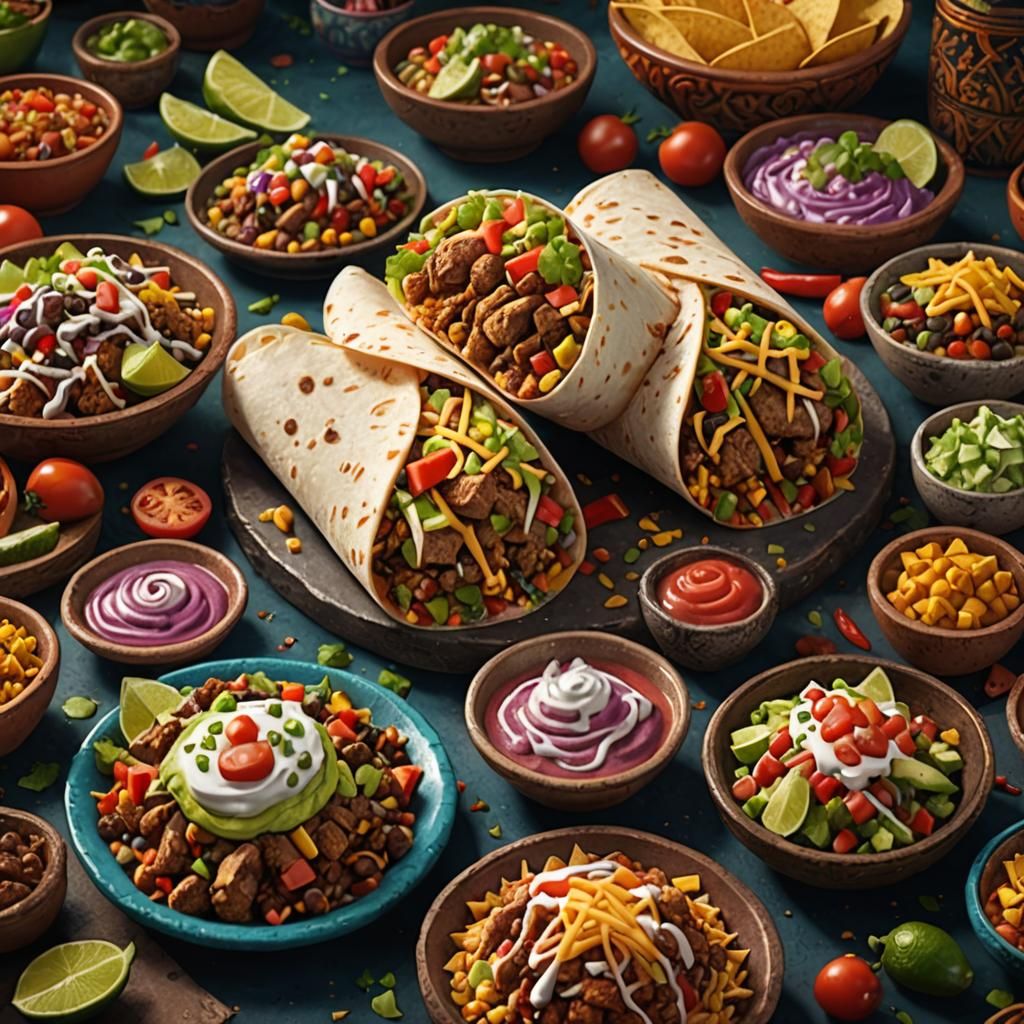 Delicious Mexican Burrito and Taco Matte Painting