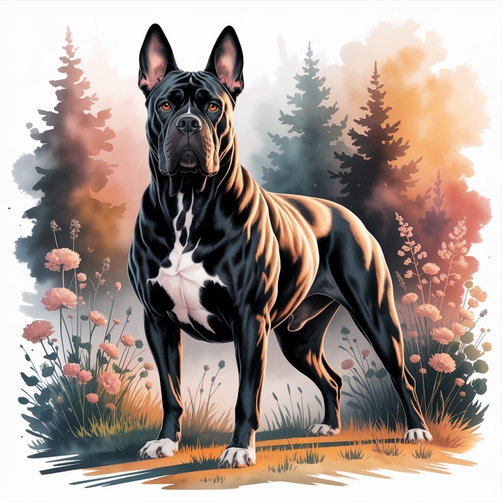 Majestic Cane Corso in Watercolor Illustration