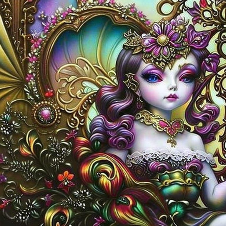 3D gorgeous fantasy art: Cute Doll with Surreal Flowers