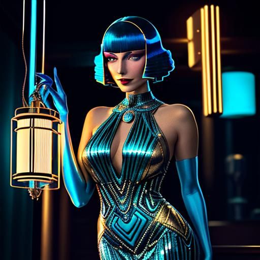 Art Deco Woman with Futuristic Lamp