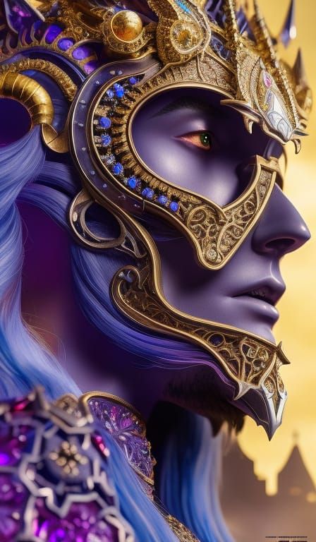 Sapphire Jewel Knight Portrait in Detailed Digital Art