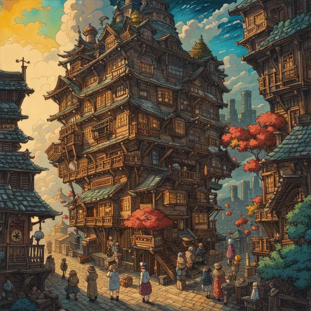 Howl's Moving Castle: Japanese Woodblock Print
