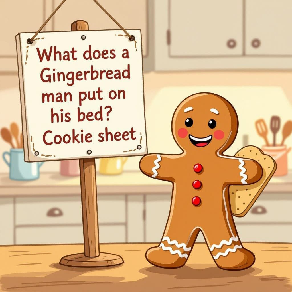 Gingerbread Man Joke in Cozy Kitchen Children's Book Style
