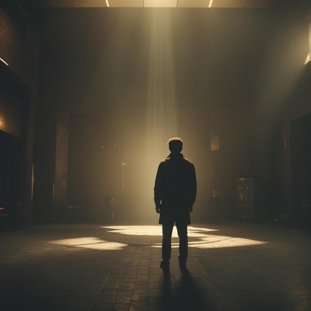 Cinematic Lone Figure in Shadows with Golden Lighting