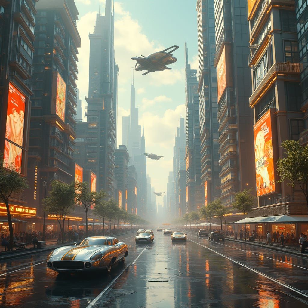 Cyberpunk Metropolis in Art Deco Style