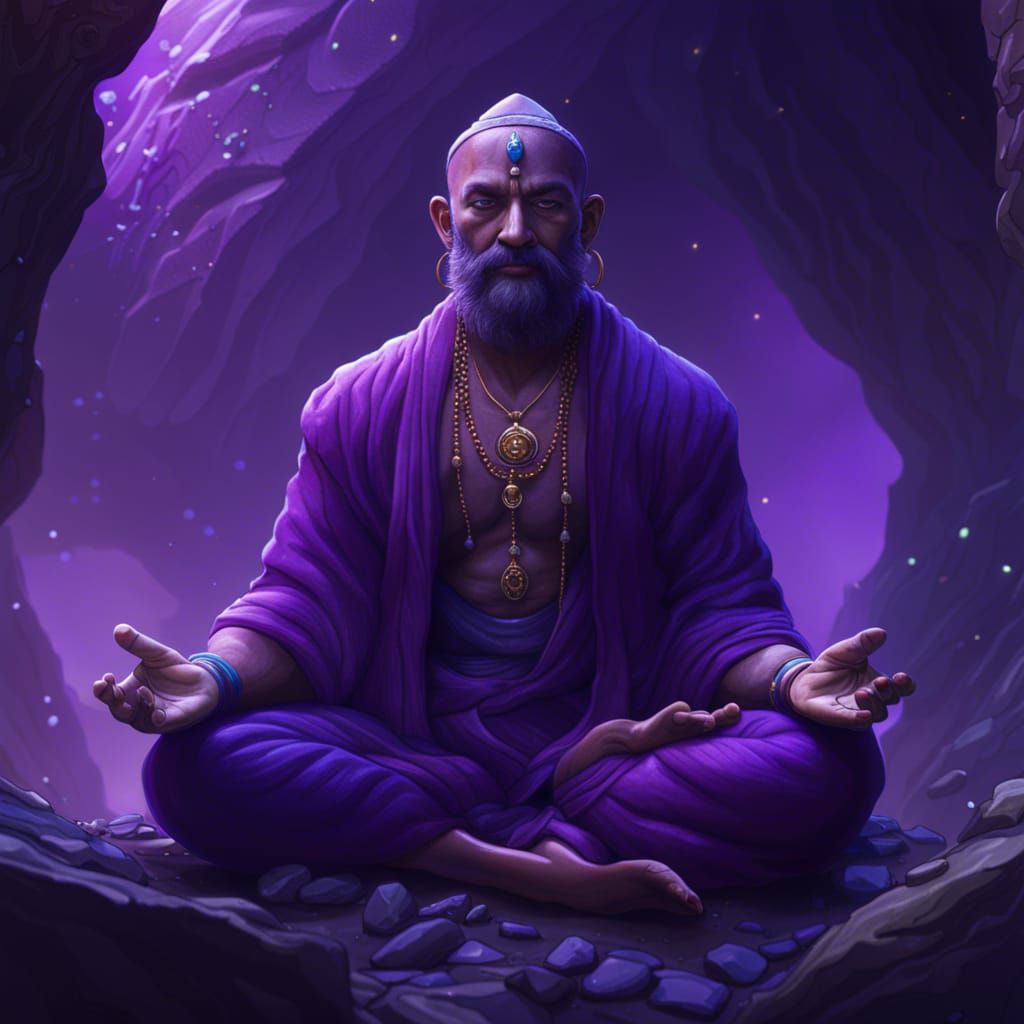 Yogi Meditating: Detailed Matte Painting in Deep Color