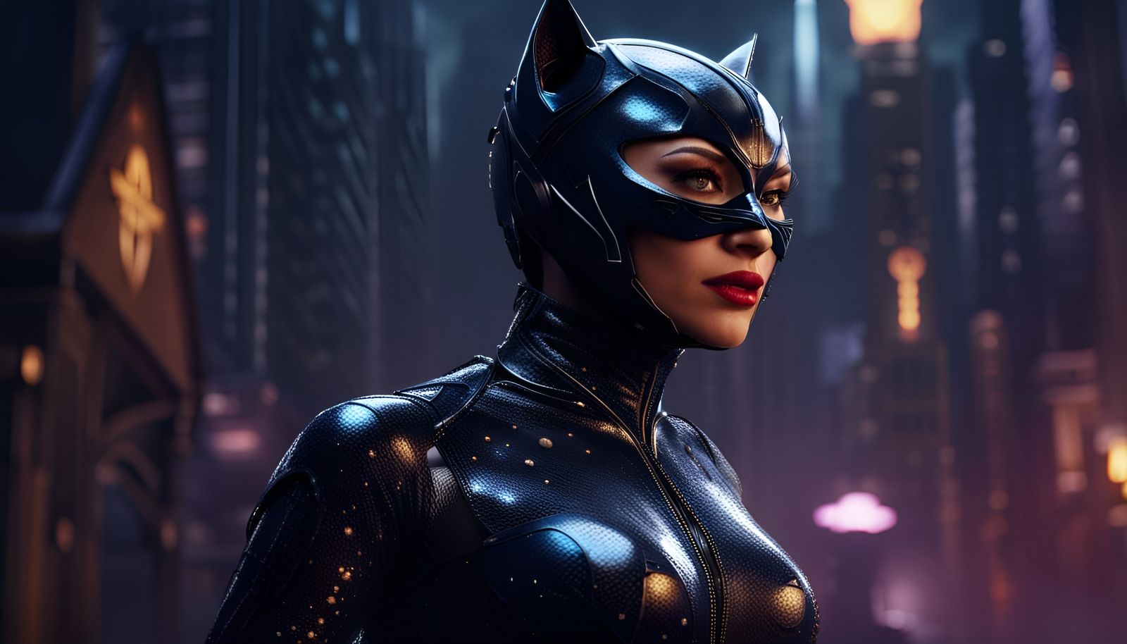 Catwoman Portrait in Detailed Matte Painting Style