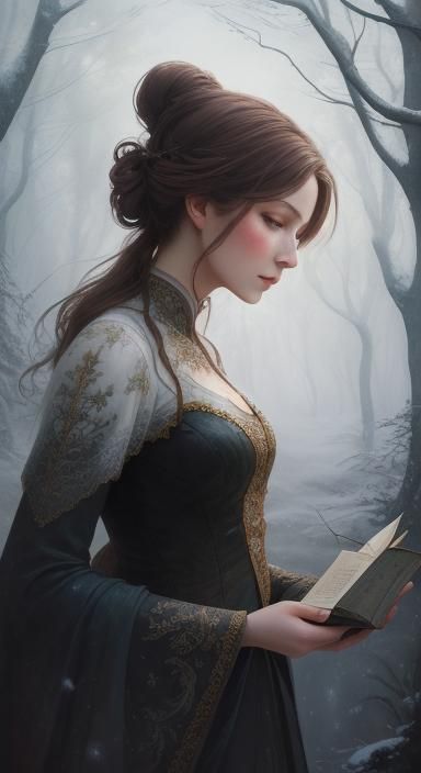 a young Victorian lady in the woods