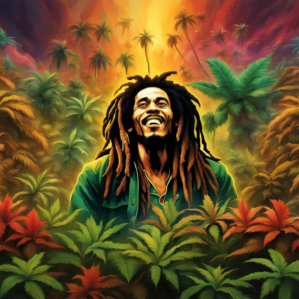 Bob Marley with Ganja: Detailed Matte Painting